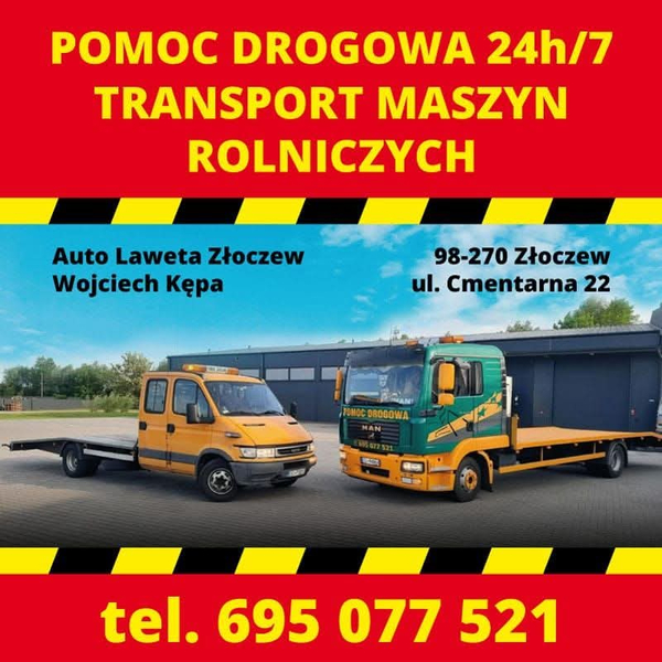 Zdjęcie na okładce dla Pomoc Drogowa Złoczew S8 24h/7 Auto Laweta Złoczew Wojciech Kępa transport maszyn rolniczych